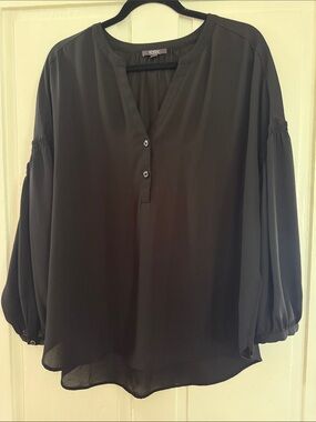 NYDJ Black V-Neck Button Front Blouse